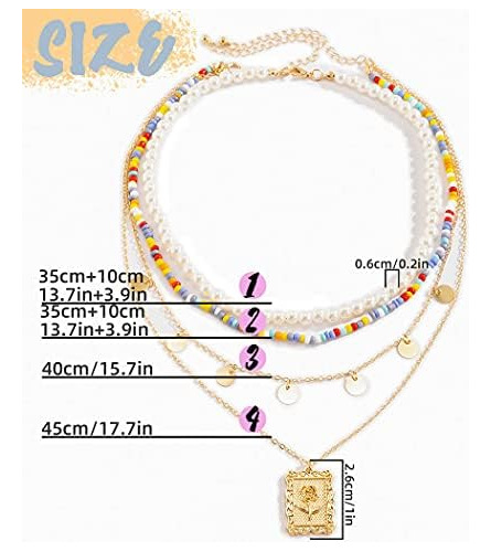 Elabest Collar De Perlas En Capas Cadena De Cuentas De Color