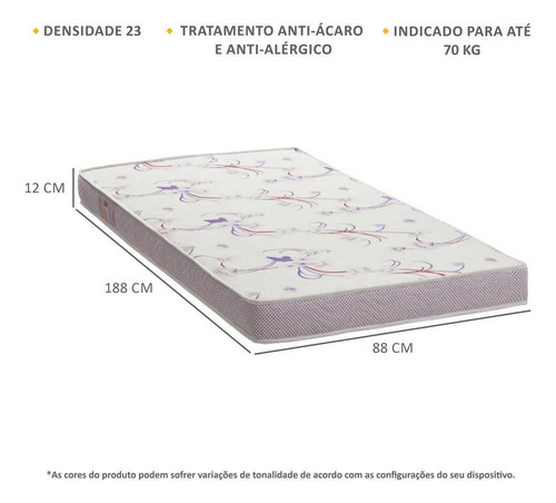 Colchão Solteiro Espuma D23 88 X 188cm Fg123 Multimóveis