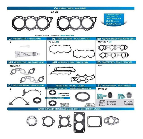 Juntas De Motor 300zx Maxima Quest Villager 3.0l 1991-2000.