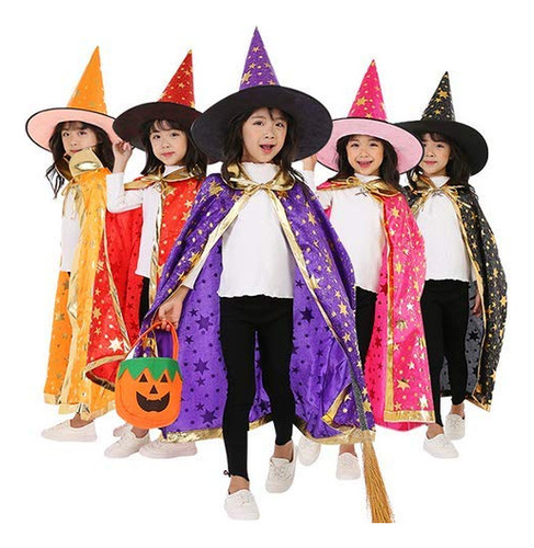 Disfraz De Bruja Con Capa De Mago Para Halloween Y Sombrero