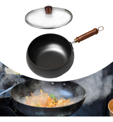 Wok Chino De Gas Hirviendo Con Mango De Tapa De Vidrio