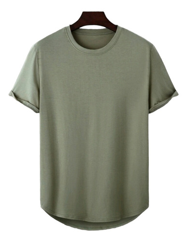 Playera Para Hombre Verde Militar Corte Fit Long Camiseta