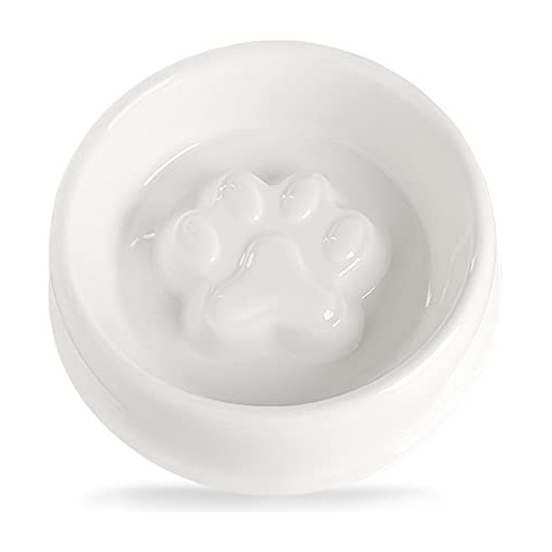 Ceramic Dog Bowl, Relief Dog Paw Pattern, Puppy Dog Foo...