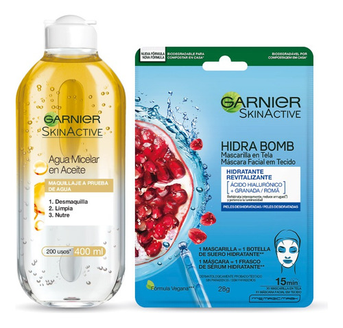 Tripack Mascarilla Hidratante + Agua Micelar En Oleo Garnier