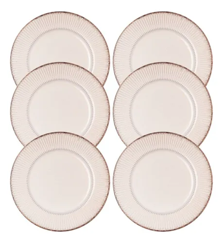 comprar Jogo 6 Prato De Sobremesa Cerâmica Branco Premium 20cm Lyor