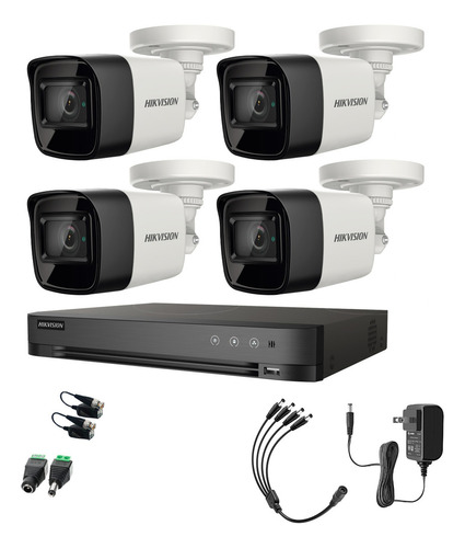 Hikvision Kit De 4 Cámaras De Seguridad Metálicas Bala Turbohd 4k 8mp Exterior Ip67 Ir Exir 30 Mts + Dvr 8mp 4 Canales Turbohd + 4 Canales Ip Modelo Ids2ce16u0t-plus-sc