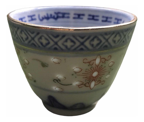 Vaso Para Sake De Porcelana Color Azul Borde Dorado