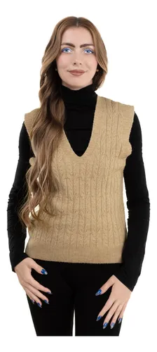 Chaleco Cerrado Corto Trama B sico Cuello V Tejido Stretch