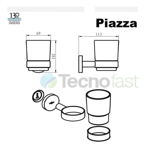 Vaso Porta Cepillos + Jabonera Piazza Baño Accesorio Linea G