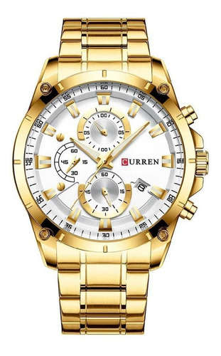 Relógio Masculino Dourado Prata Pulseira Aço Curren 8360