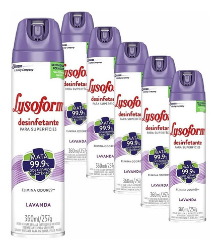 Desinfetante Lysoform Aerossol Lavanda 360ml - 6 Unidades