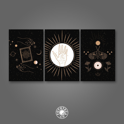 Cuadro Decorativo Mural Triptico Astrología 120x60cm Pvc 5mm