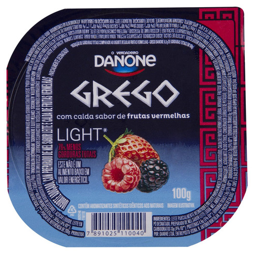 Iogurte Parcialmente Desnatado Grego Calda Frutas Vermelhas Light Danone Pote 100g