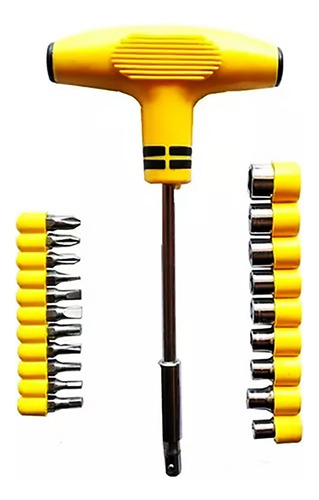 Kit Llave T Juego Puntas Destornillador Tubo Intercambiables Amarillo