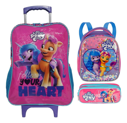 Mochila De Carrinho Lancheira Estojo My Little Pony Cor Rosa