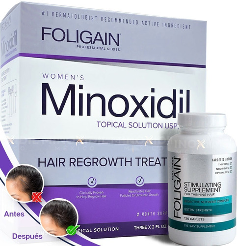 Minoxidil 2% Dama 3 Meses + Foligain Tabs 120 Caps