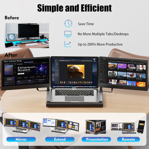 Extensor De Monitor Triple Para Portátil Con Base De Metal