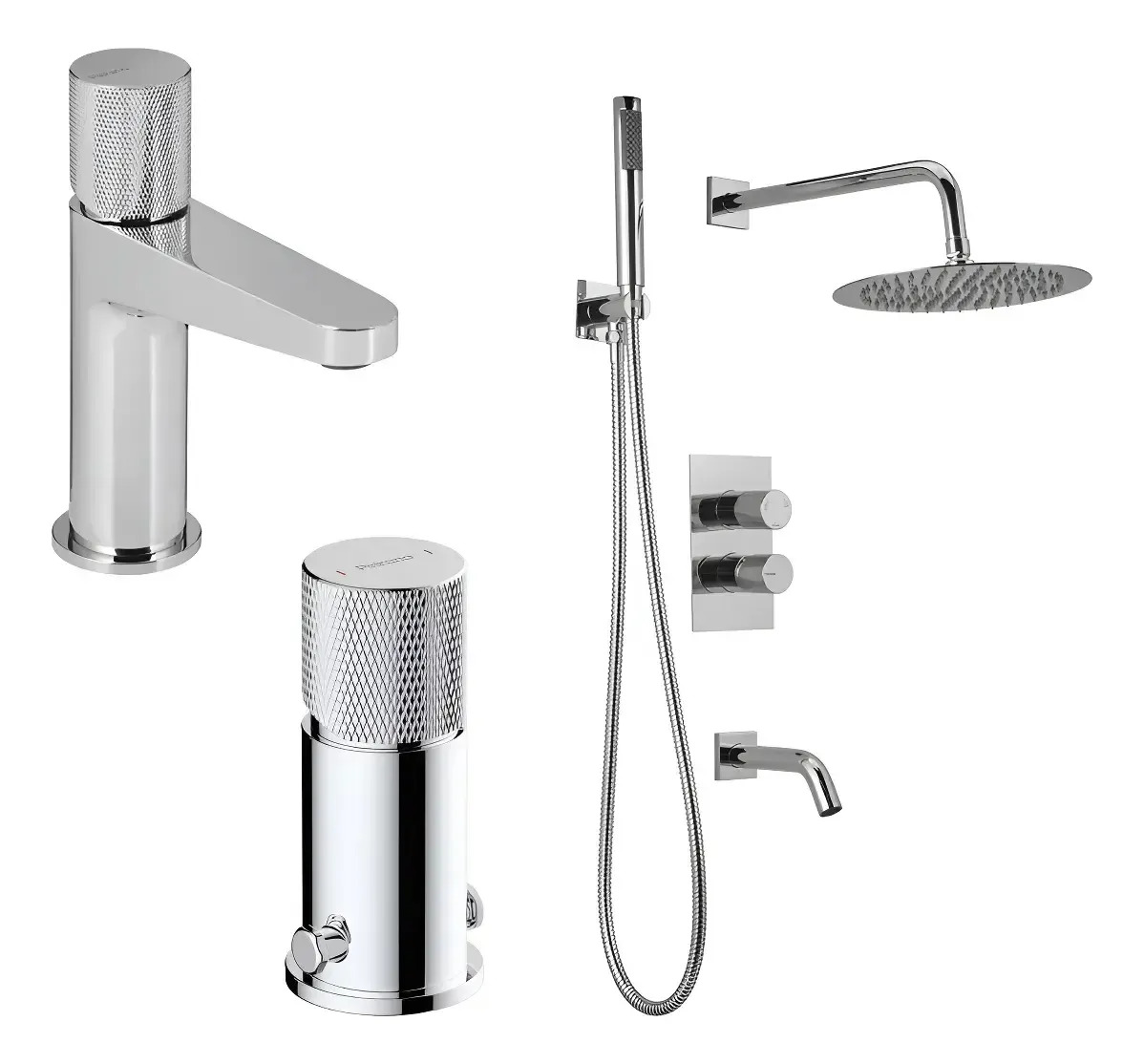 Griferia Monocomando Set Lavatorio Bajo Bidet Ducha Baño Peirano Fabric Pack Combo Color Cromo Acabado Cromado Juego Duchon Vanitory