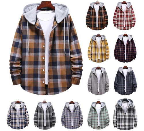 Camisa Sudadera Con Capucha A Cuadros Hombre