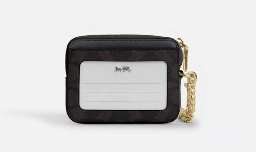 Mini Muñequera Coach Zip Card Case Monedero Color Marrón Osc