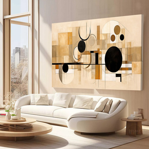 Quadro Formas Geométricas Moderno Sala Tons Marrom 90x120cm