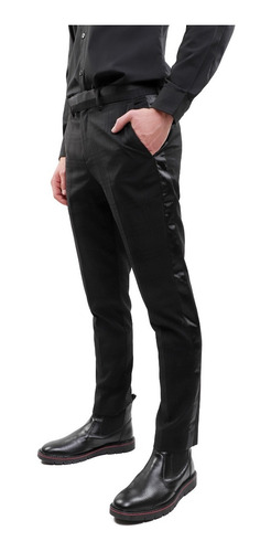 Pantalón Vestir Hombre Skinny Fit Cuadros Con Textura Negro | Meses sin  intereses