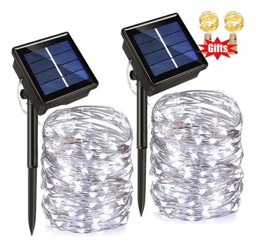 A 2 Unids 30m 300 Led Luz Solar Lámpara Al Aire Libre