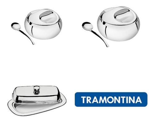 Açucareiro Farinheira Manteigueira Aço Inox Tramontina