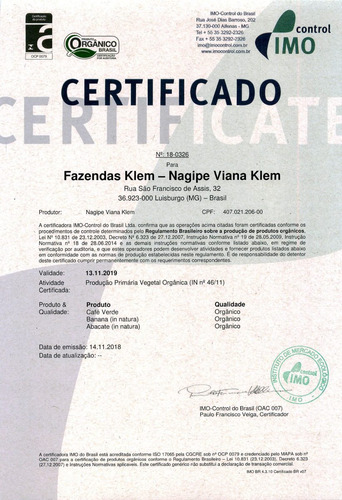 Café Orgânico Especial Clássico - Klem Coffee - 1kg