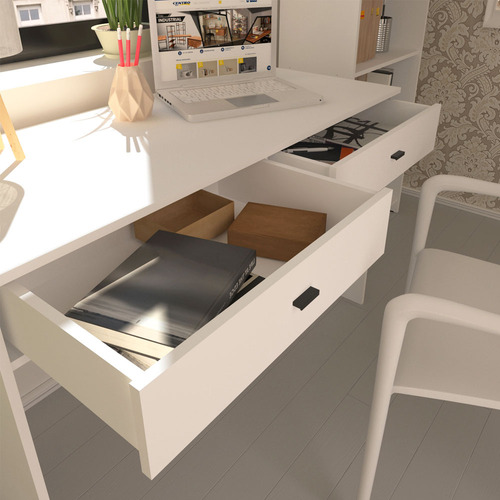 Escritorio Con 2 Cajones Paralelos Blanco Centro Estant