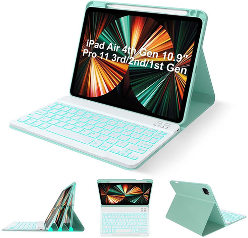 Funda Verde Soporte Teclado Blanco Para iPad 10.9 