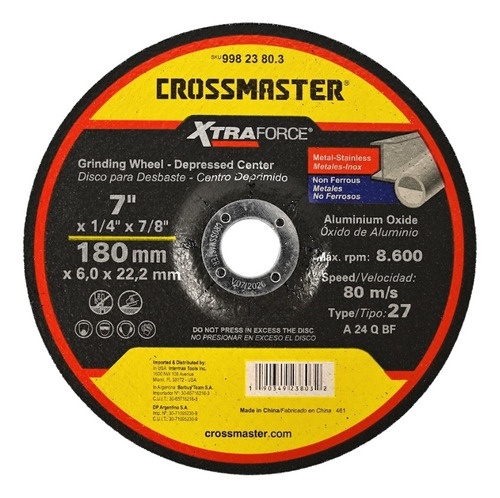 Pack X50 Disco Corte Amoladora 180mm X 1,6mm Crossmaster 