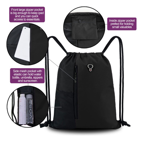 Bols0s De Cordón Beegreen Mochila Negra Con Cordón, Bolsa De
