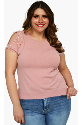 Blusa Tejida Con Perlas (talla Extra), Modelo 2022 (rosa)