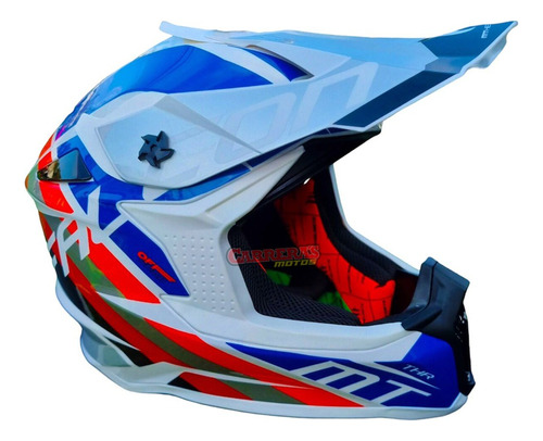 Casco Cross Mt Falcon Thr A7 Blanco Azul Talle Xl