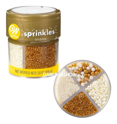 Sprinkles Surtido Dorado Blanco Granas Perlas Azucar Wilton