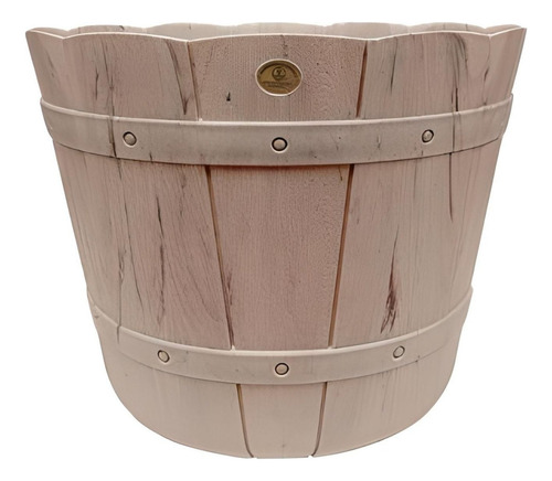 Maceta Redonda Grabada Grande Tipo Madera D42 Color Alamo