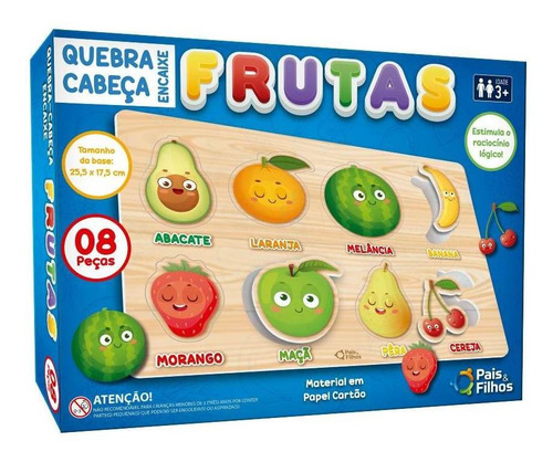 Jogo Quebra Cabeça 8 Peças Encaixe Frutas Premium