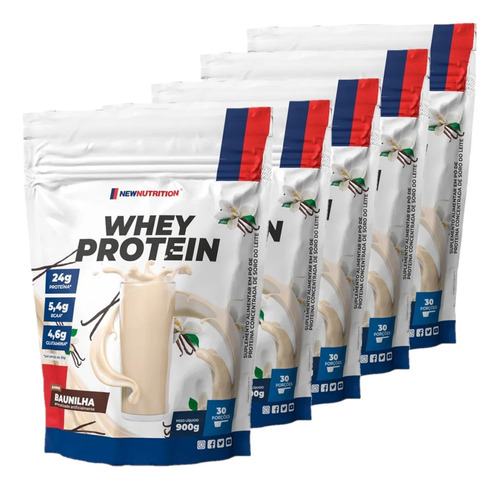 Whey Protein Newnutrition Concentrado Baunilha 900g Kit 5un