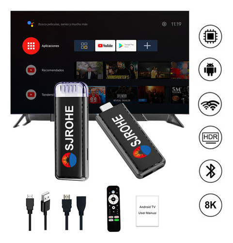 Sjrohe Internet Streaming Tv Strick Android 13.0 4+32gb 8k Tv Box 4k Con Google Assistant Full Hd Tv Android Tv Game Box Tv Stick Para Google Store Magis Netflix Usb Bluetooth Cable Hdmi