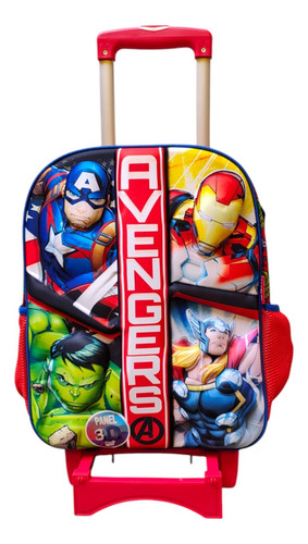 Mochila Con Carro Primaria Marvel Avengers Hulk Thor 3d Ruz Rojo Impresion 3d