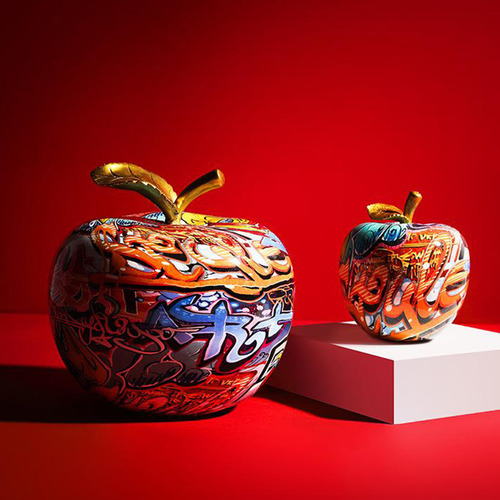 Ft Escultura Colorida, Manzana Pintada A Mano El