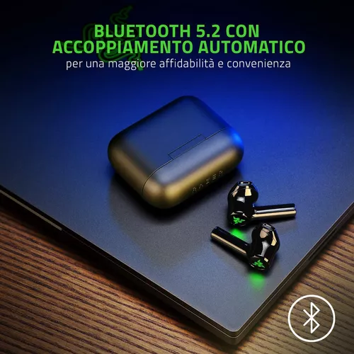 Auriculares in-ear gamer inalámbricos Razer Hammerhead True Wireless X  negro con luz verde LED