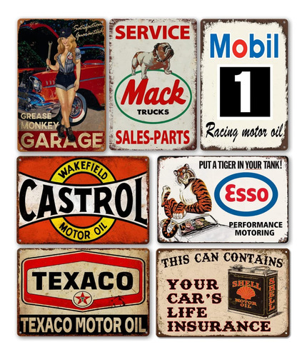 Carteles De Garaje De Metal Vintage, Autos Antiguos, 7 Pieza