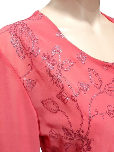Imagen 3 de 4 de Blusa Gasa Con Brillos Fiesta Talles Grandes Especiales
