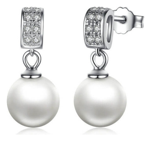 Aretes Elegantes Para Mujer Perla Fabricados En Plata 925