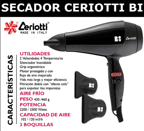Secador De Pelo Ceriotti Bi Plus 2500 Watts Italy W20665