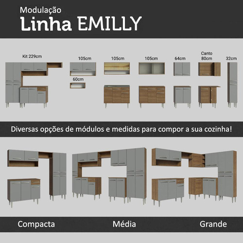 Mueble de Cocina Integral Madesa Emilly 229cm Marrón/Gris