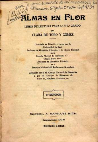 Imagen 2 de 2 de Almas En Flor Clara De Toro Y Gómez (lectura Quinto Grado)