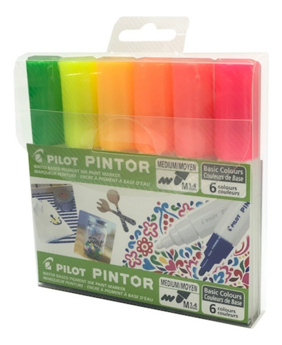 Set De 6 Marcadores Pilot Pintor 1.4mm Colores Fluor